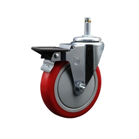 Service Caster 5'' Red Polyurethane Wheel Swivel 7/16'' Grip Ring Stem Caster with Brake SCC-GR20S514-PPUB-RED-PLB-716138